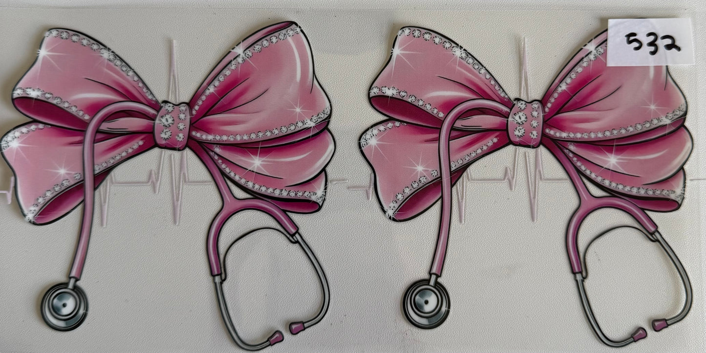 Pink rhinestone stethoscope bow- 532
