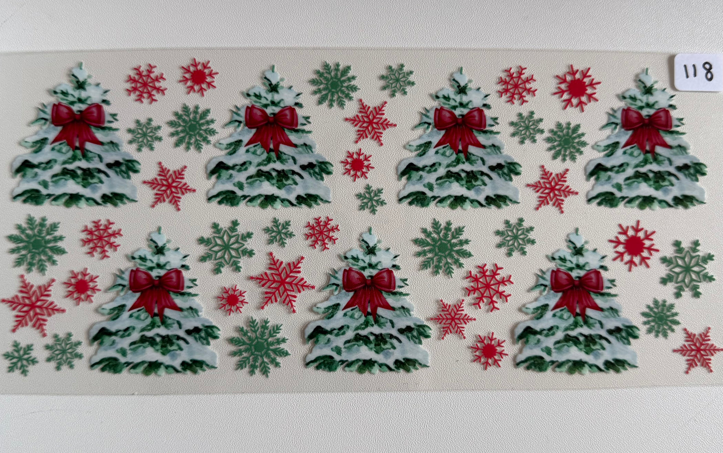 Snowy Christmas trees with red bow- 118