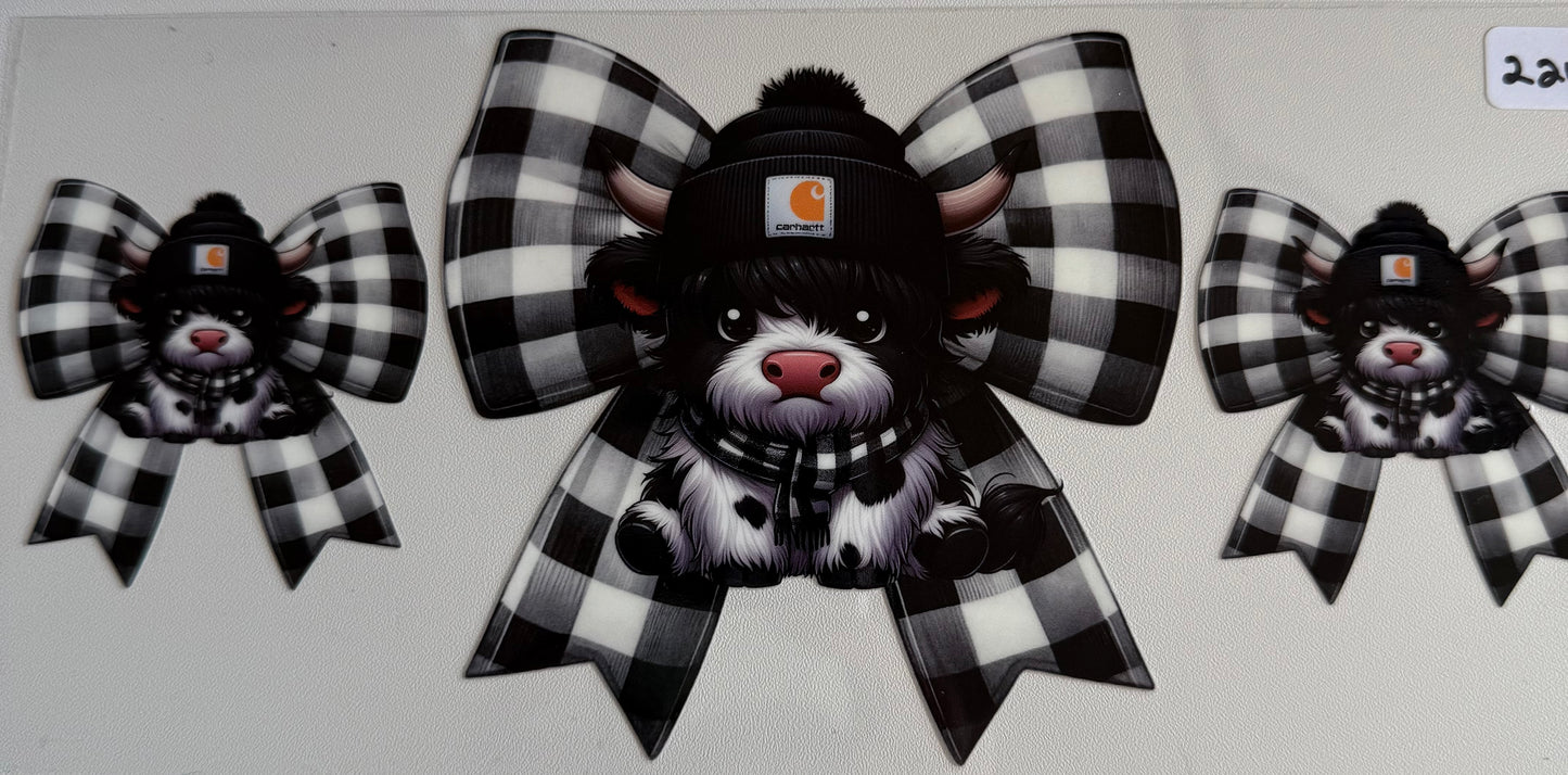 Plaid black cow bow- 221