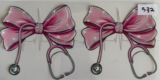 Pink rhinestone stethoscope bow- 532