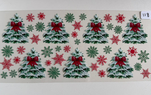 Snowy Christmas trees with red bow- 118