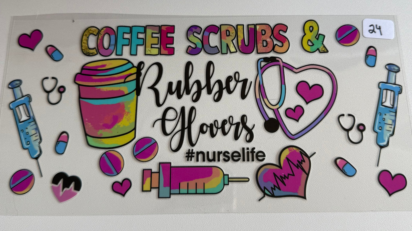 Coffee, Scrubs, and Rubber gloves- 24