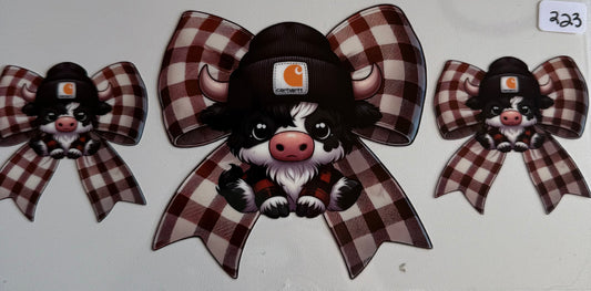 Brown plaid cow bow- 223