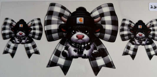 Plaid black cow bow- 221